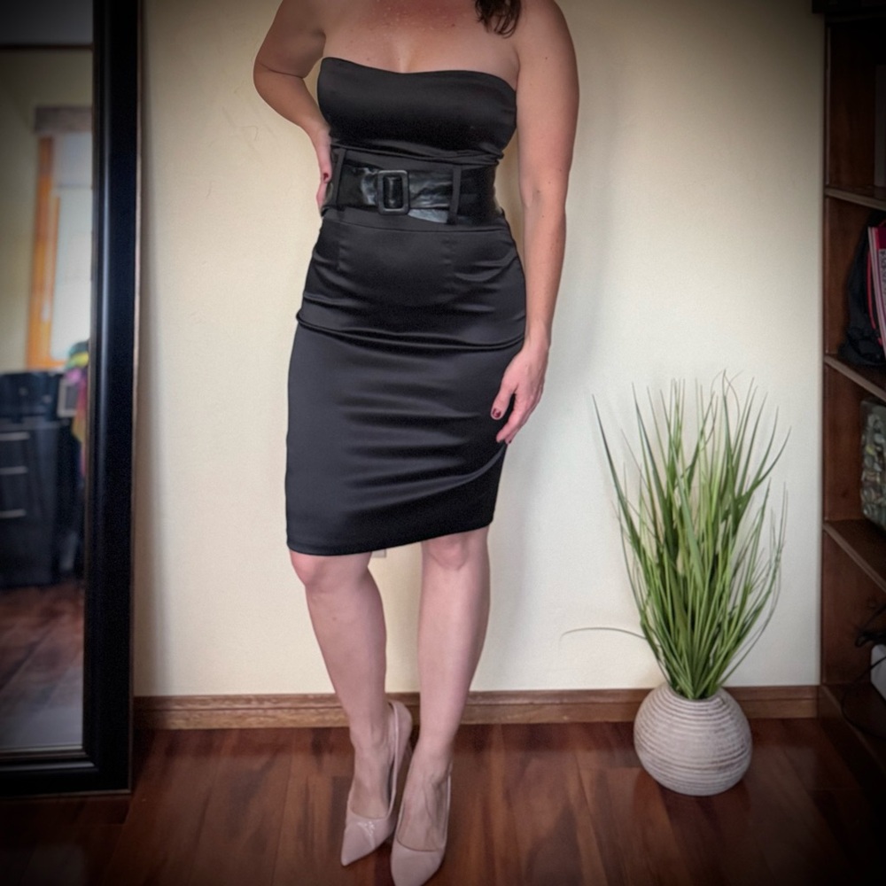Forever Elegant Little Black Strapless Dress with Belt